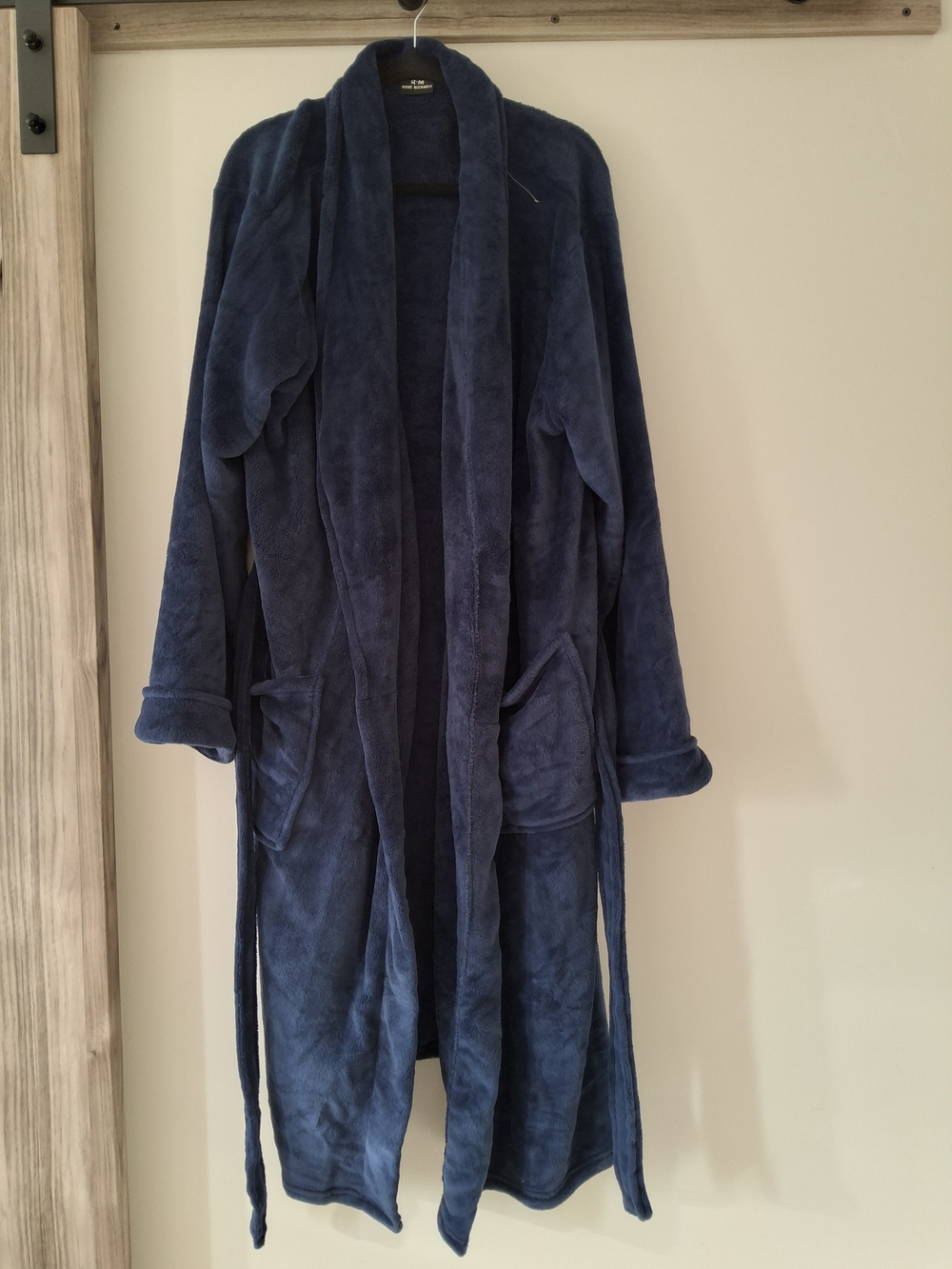 Ross Michaels Plush Navy Bathrobe with Shawl Collar and Belt